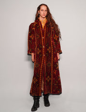 Women's Vintage Wool Coat with Persian Pattern in Red | Stuart Trevor