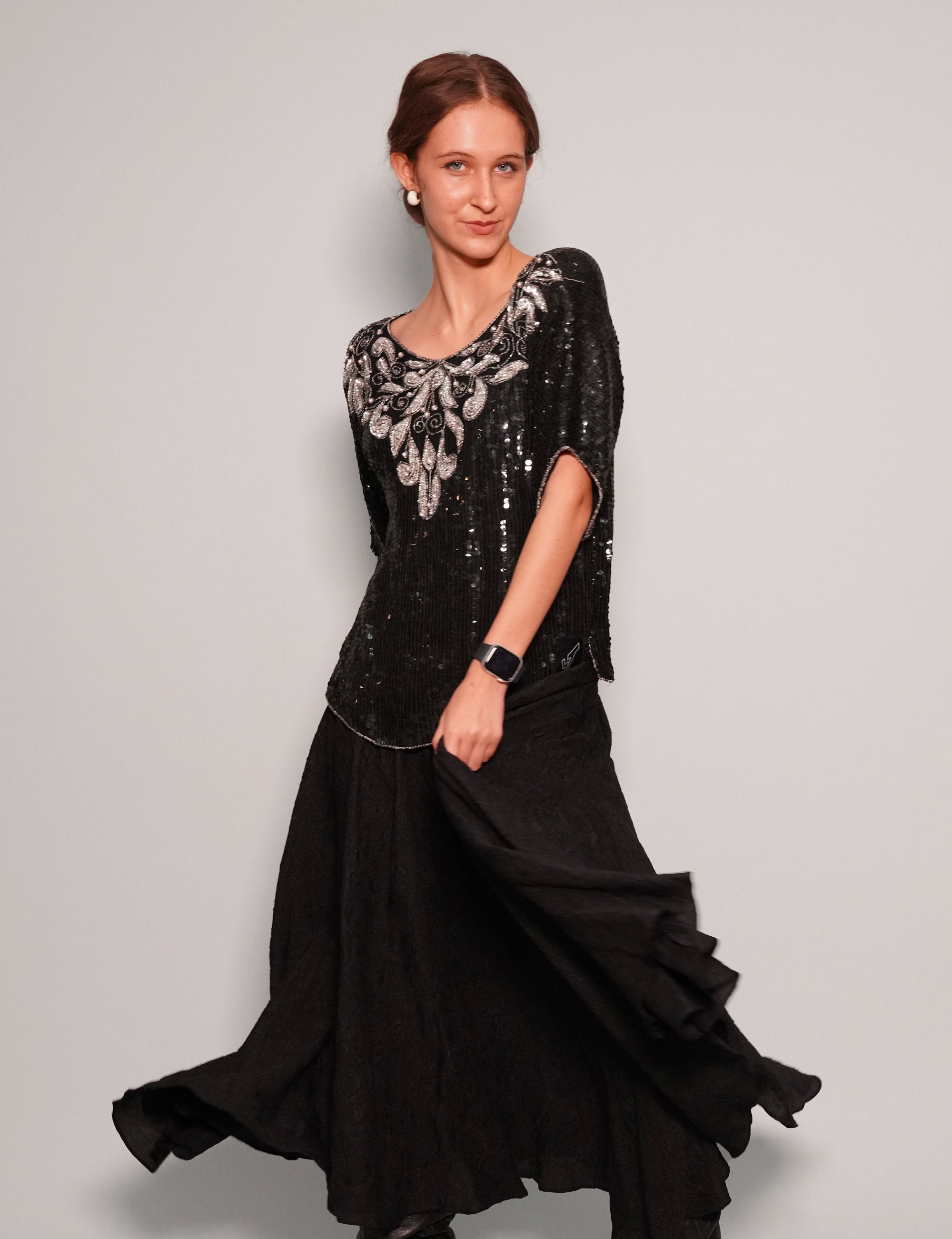 Women's Vintage Black Sequin Top | Stuart Trevor