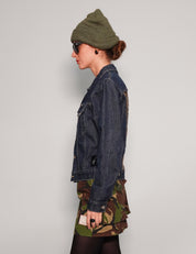 Women's Vintage Blue Denim Jacket with Gold Sequin Sheer Back | Stuart Trevor