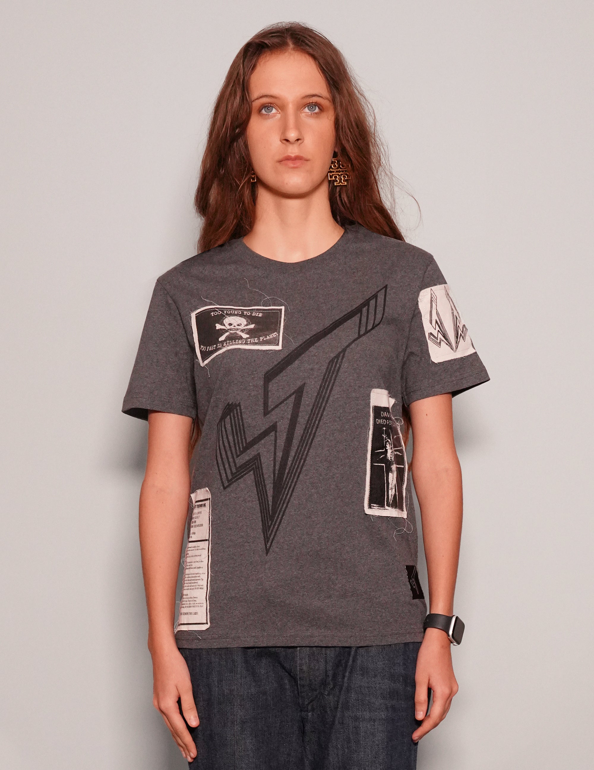 Women's Grey Graphic T-Shirt with David Bowie Patches | Stuart Trevor