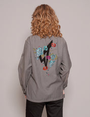 Women's Vintage Grey Denim Shirt with Sequin Embroidered Back | Stuart Trevor