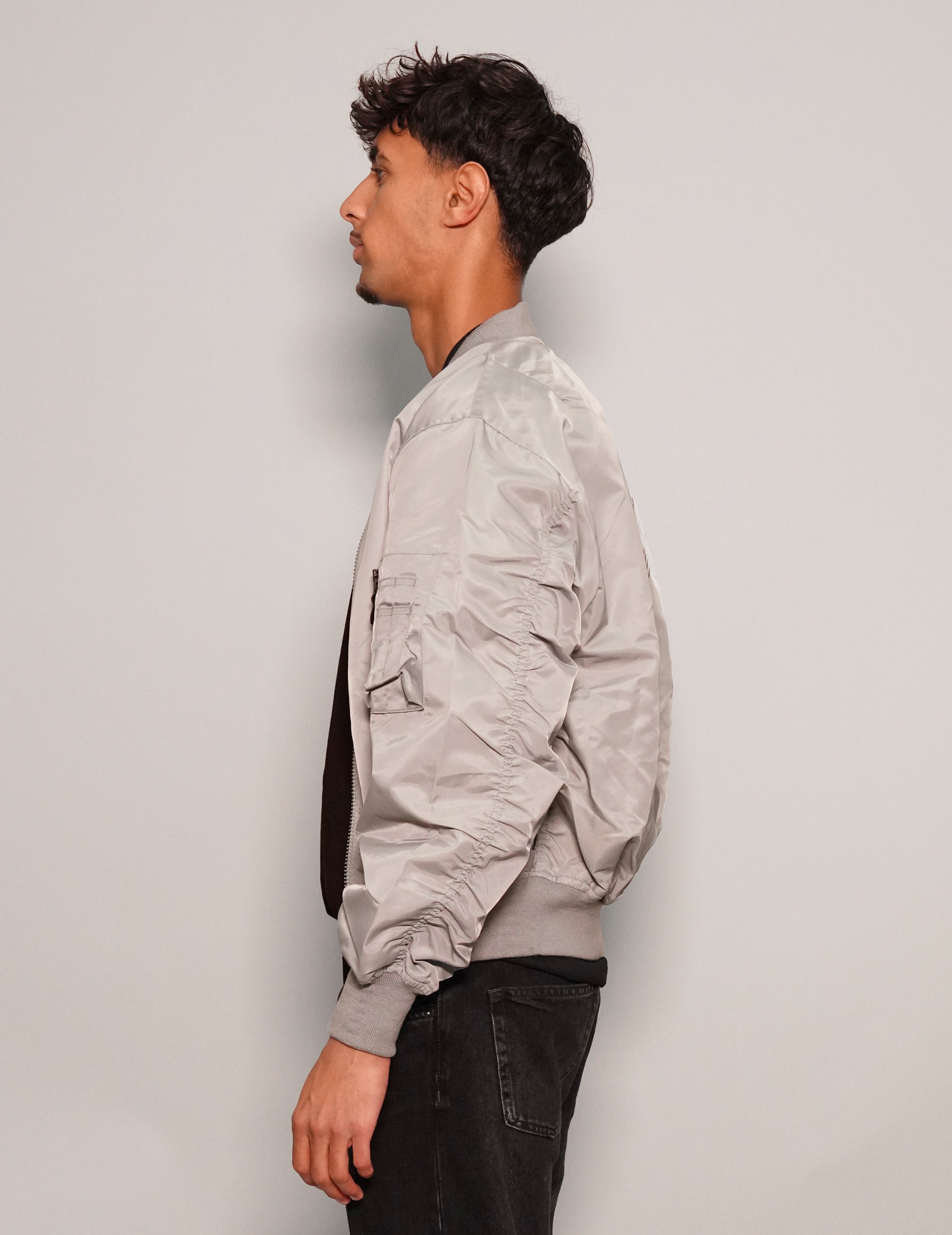 Men's Vintage Lightweight Bomber Jacket in Light Grey | Stuart Trevor