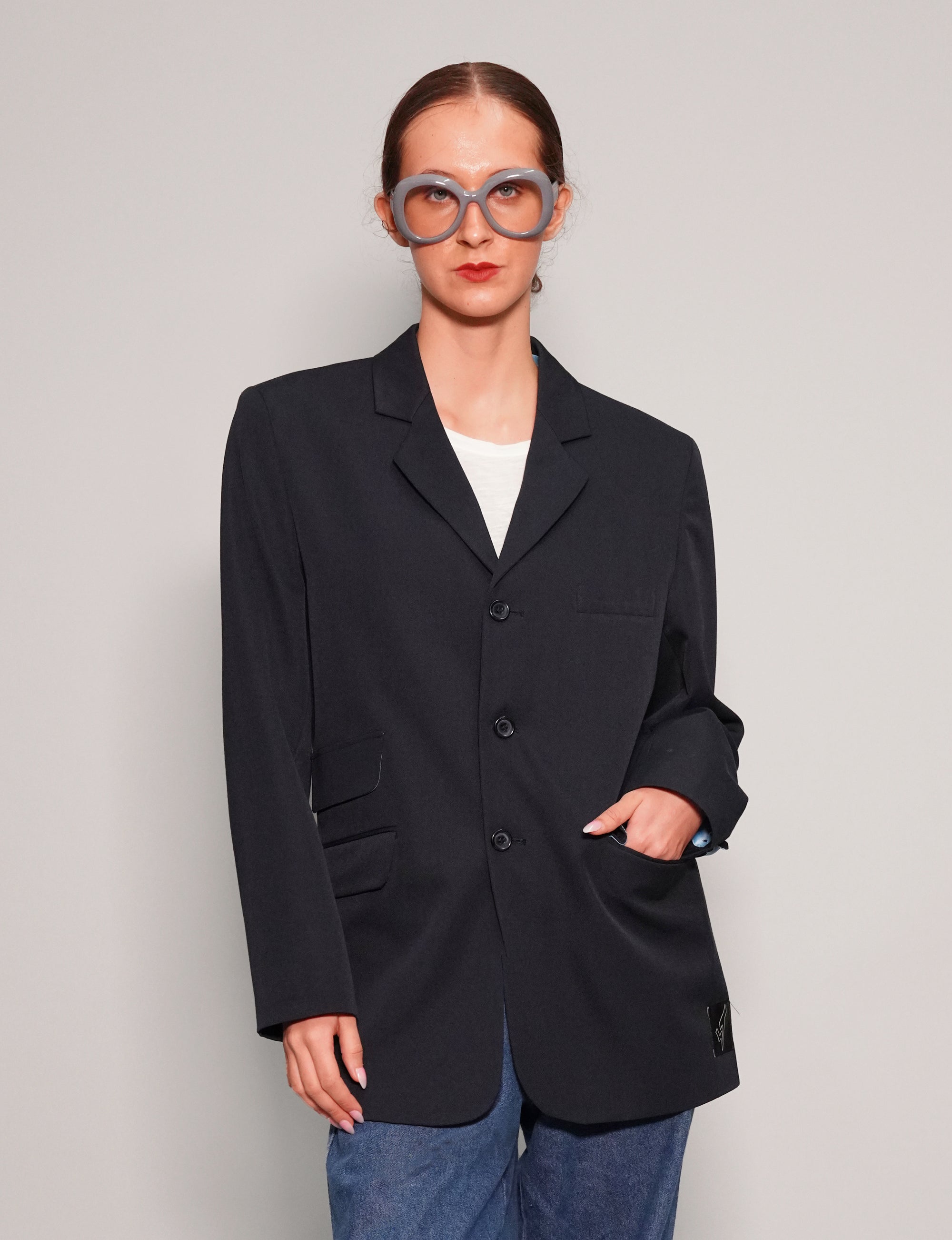 Women's Vintage Black Blazer with Gold Sequin Sheer Back | Stuart Trevor