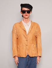 Women's Vintage Fringe Leather Cowgirl Jacket in Yellow | Stuart Trevor