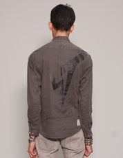 Men's Dark Grey Grandad Shirt with David Bowie Print | Stuart Trevor