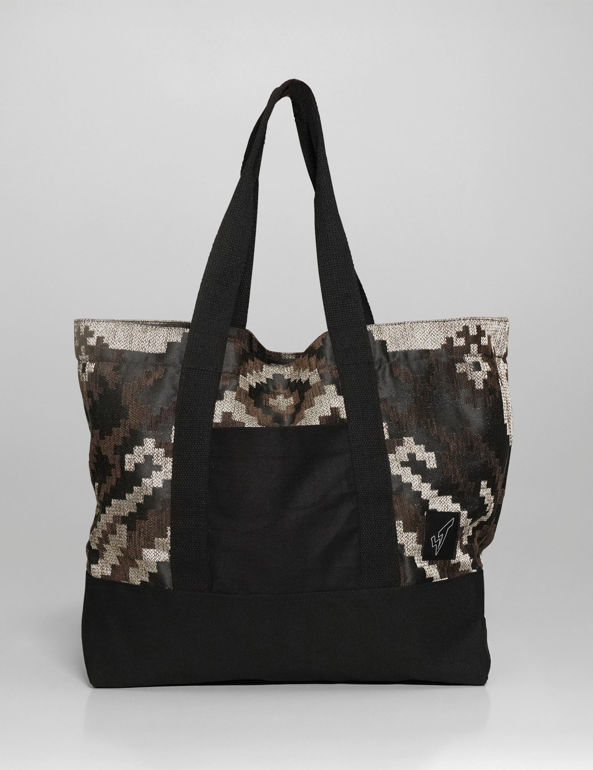 ST Tote Bag – Geometrischer Baumwoll-Jacquard in Braun