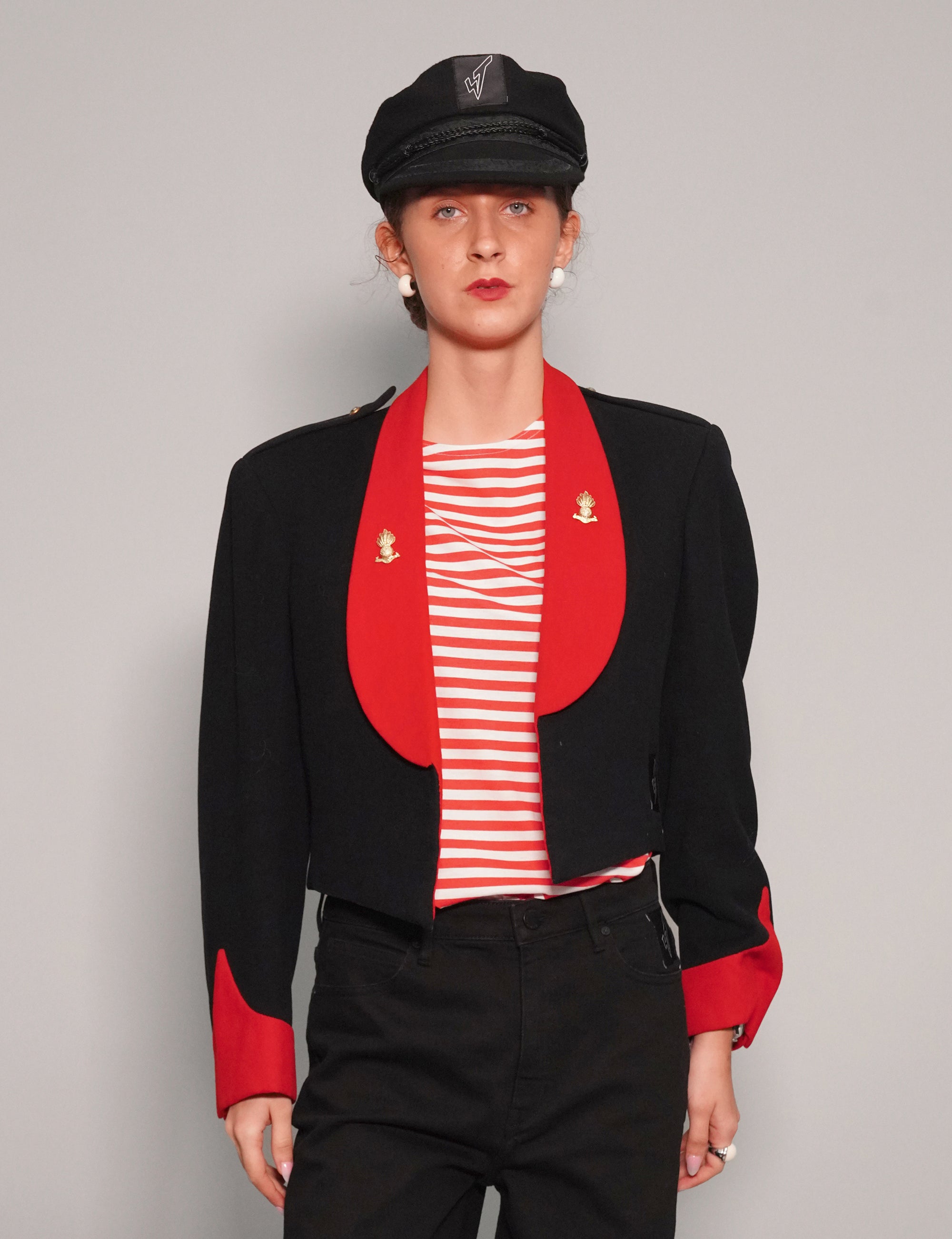Women's Vintage Military Guards Jacket in Black & Red | Stuart Trevor