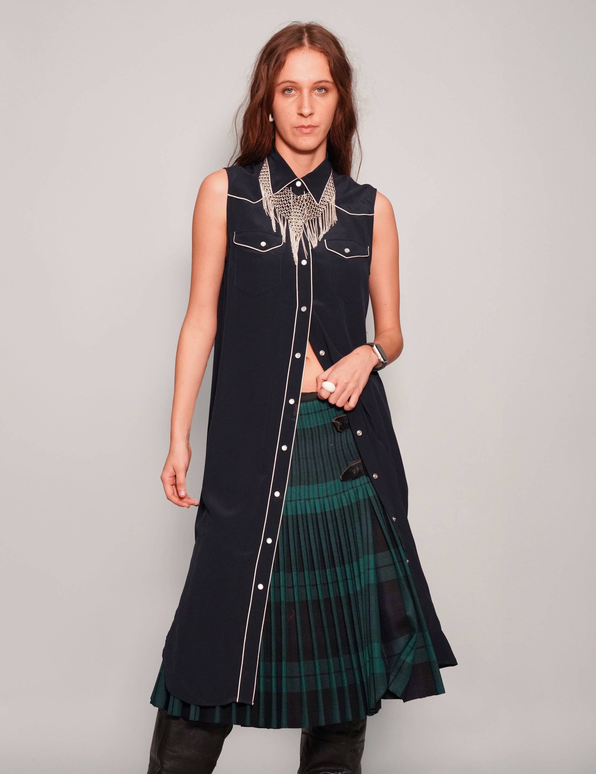 Women's Vintage Sleeveless Shirt Maxi Dress in Black | Stuart Trevor