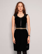Women's Vintage Velvet Mini Dress with Studded Neckline in Black | Stuart Trevor