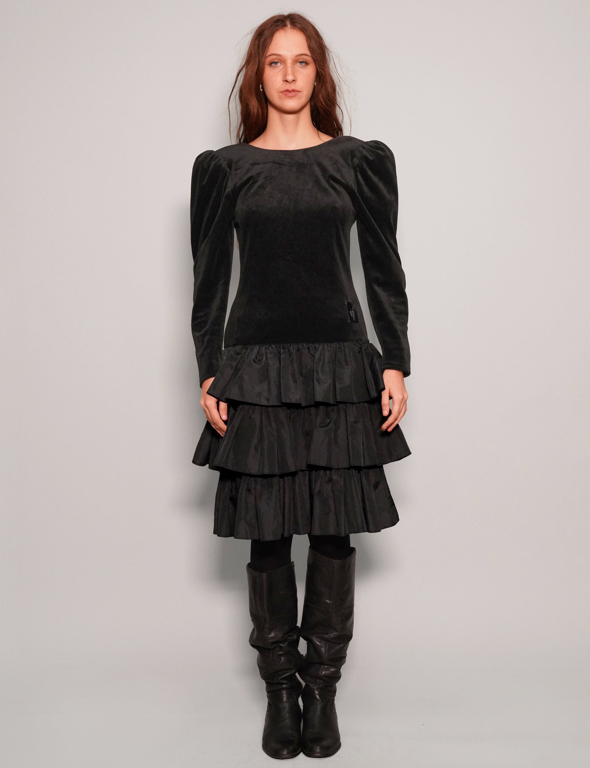 Women's Vintage Velvet Mini Dress in Black | Stuart Trevor