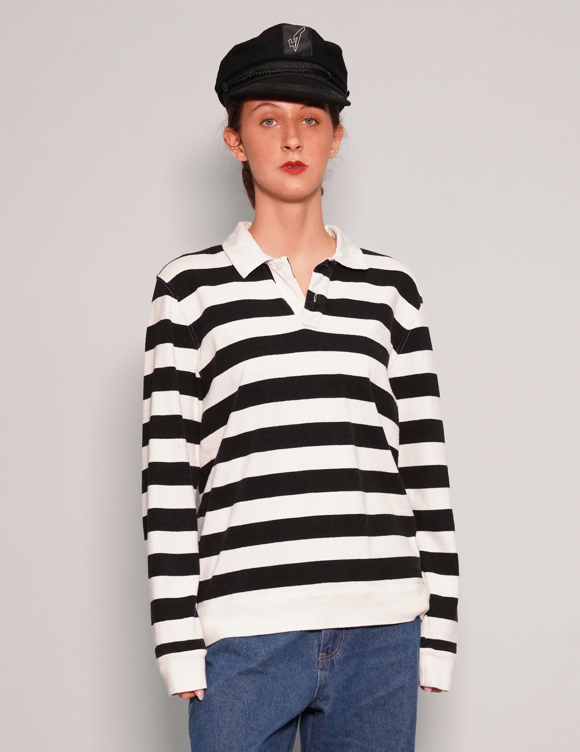 Women's Vintage Rugby Shirt with Black and White Stripes | Stuart Trevor