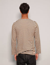 Men's Vintage Khaki Striped Long Sleeve T-Shirt | Stuart Trevor