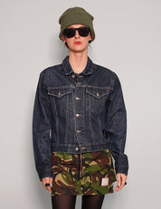 Women's Vintage Blue Denim Jacket with Gold Sequin Sheer Back | Stuart Trevor