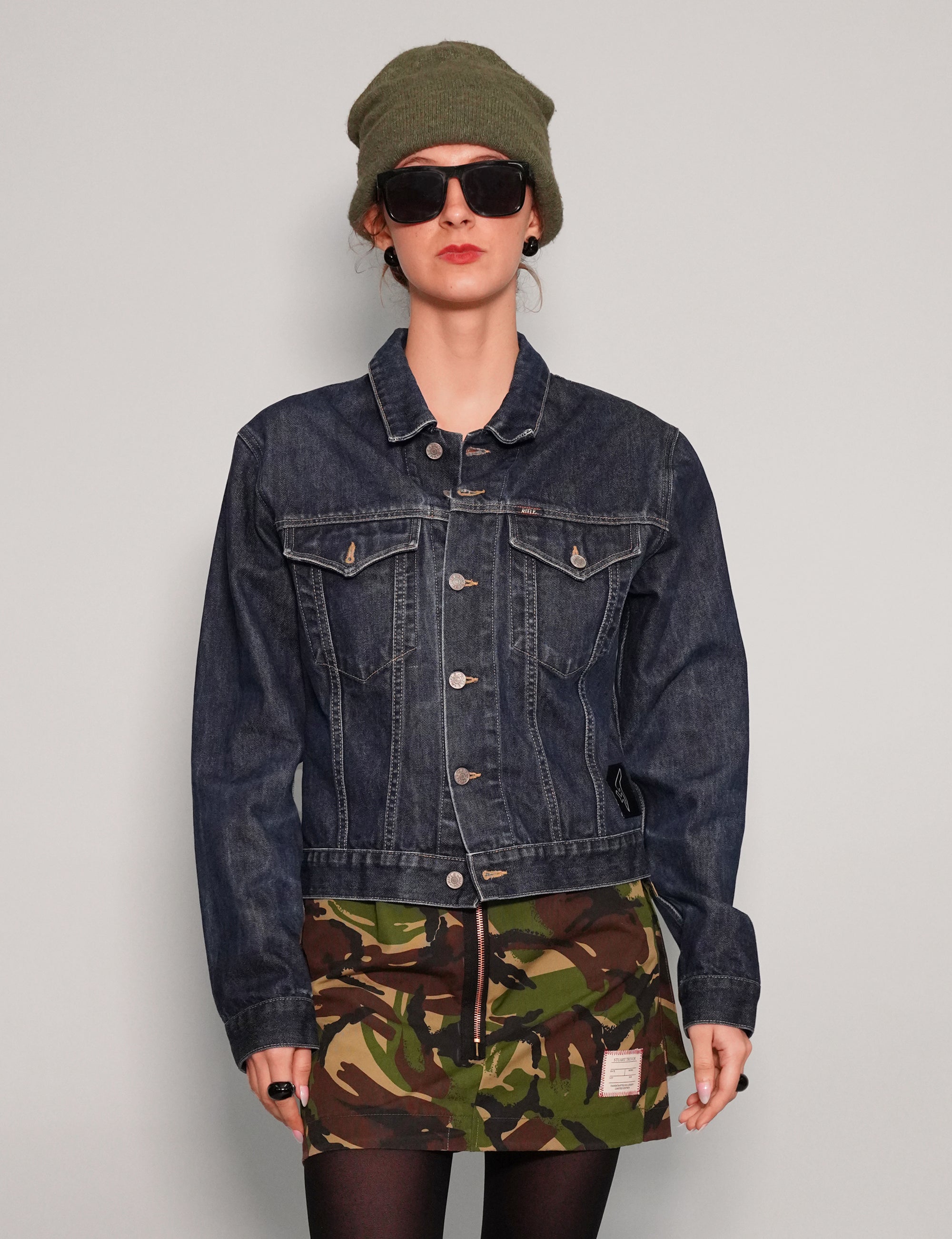 Women's Vintage Blue Denim Jacket with Gold Sequin Sheer Back | Stuart Trevor