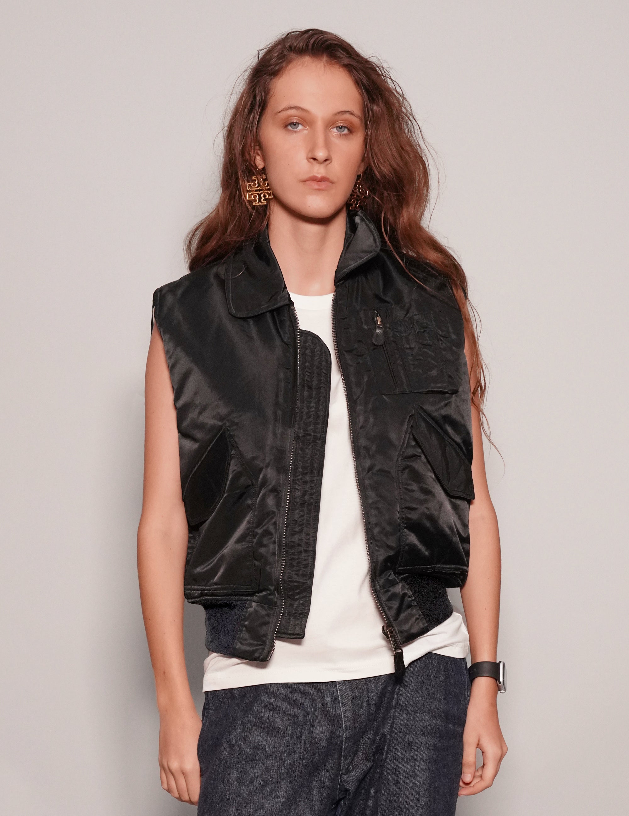 Women's Vintage Lightweight Bomber Gilet Jacket in Black | Stuart Trevor