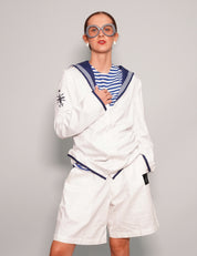 Women's Vintage Royal Navy Sailor Shirt in White | Stuart Trevor