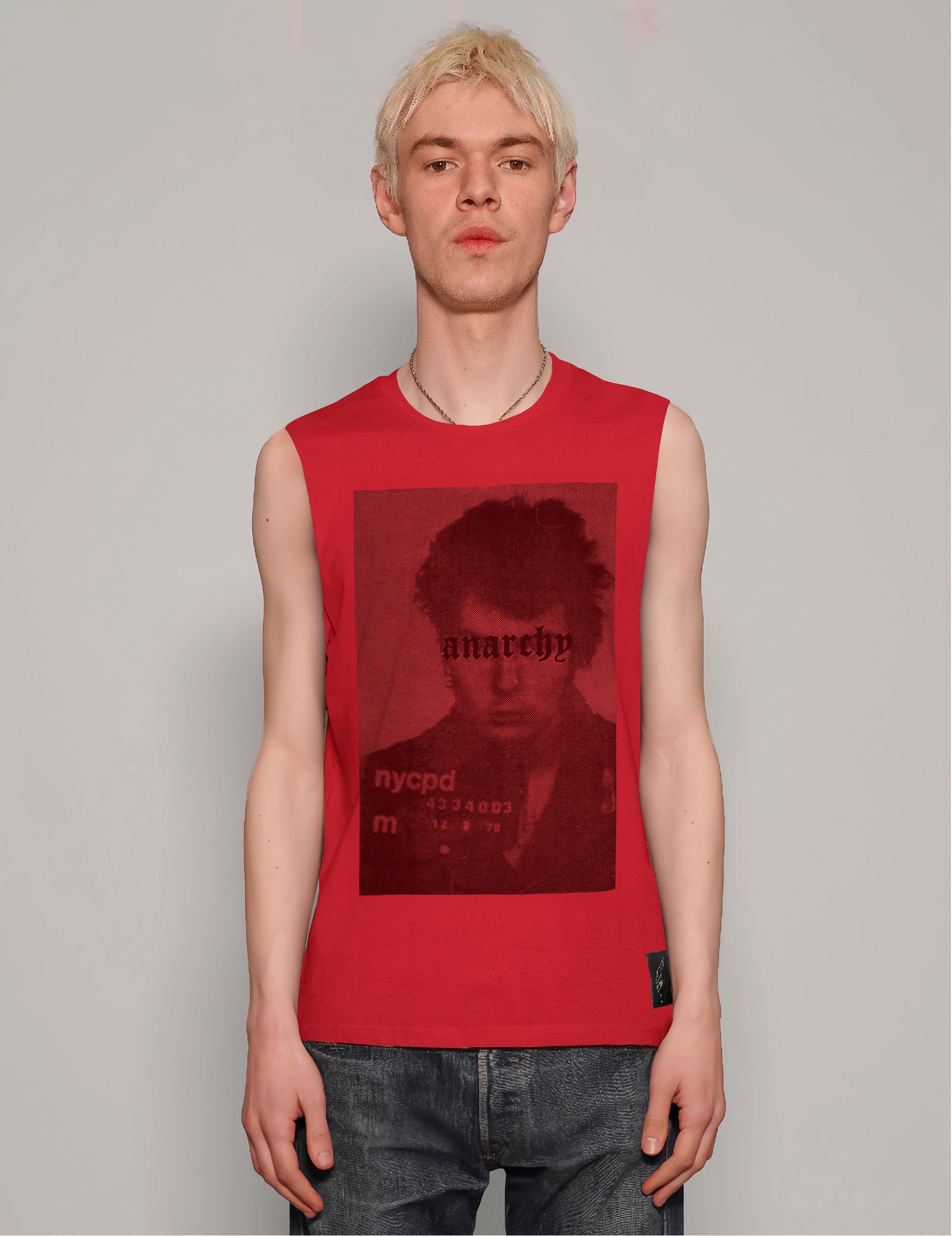 Men's Graphic Vest with Sid Vicious Print in Red | Stuart Trevor