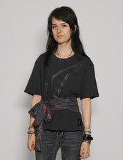 Women's Black T-Shirt with Blue & Gold Sequin Tie Waist | Stuart Trevor