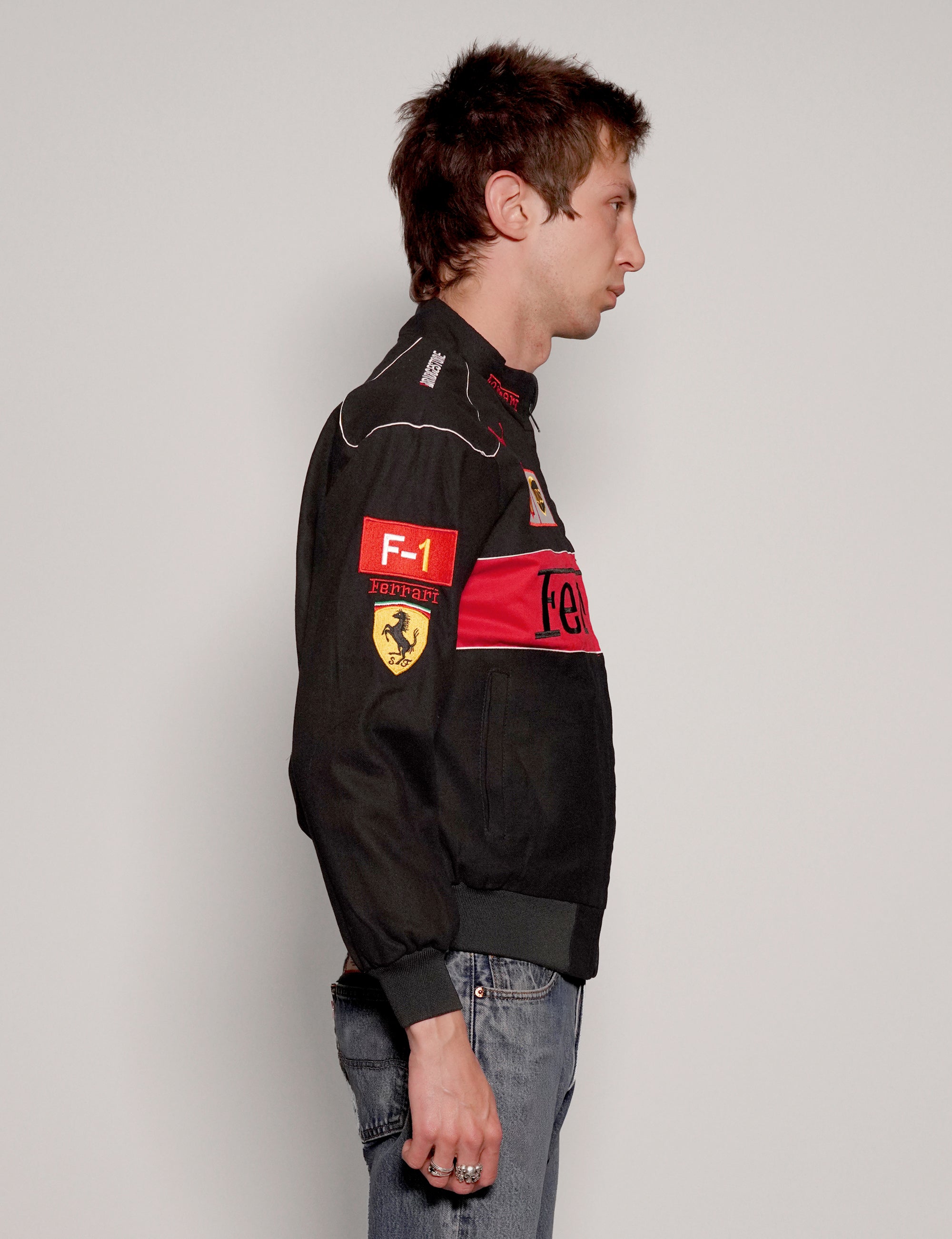 Men's Vintage Ferrari Racing Jacket in Black | Stuart Trevor