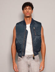 Men's Bomber Gilet Jacket in Navy Blue with Patch | Stuart Trevor