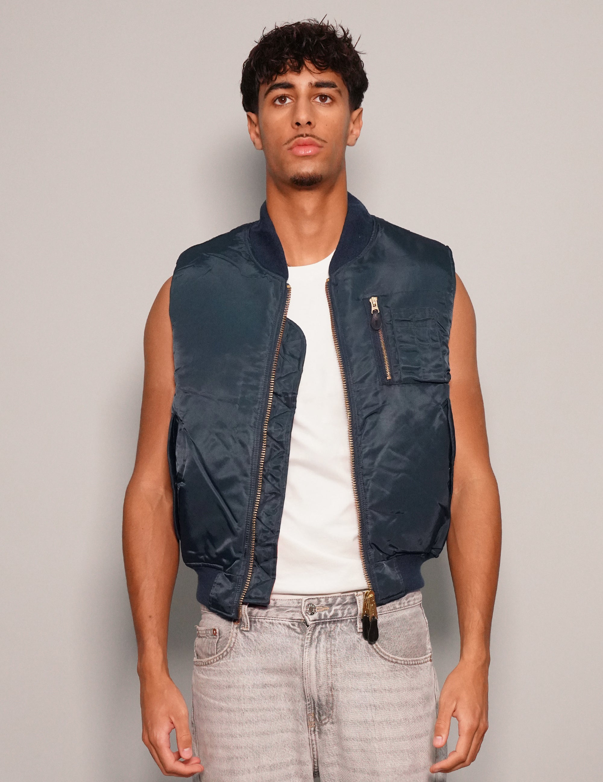 Men's Vintage Bomber Gilet Jacket in Navy Blue| Stuart Trevor
