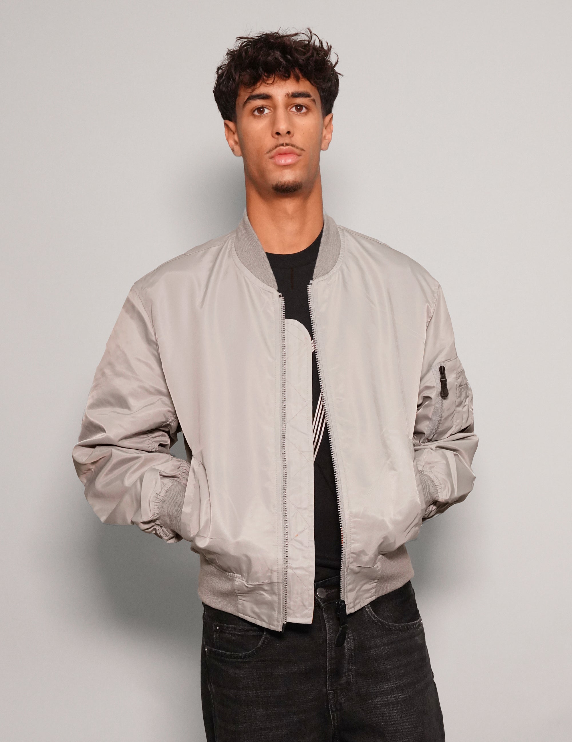 Men's Vintage Lightweight Bomber Jacket in Light Grey | Stuart Trevor
