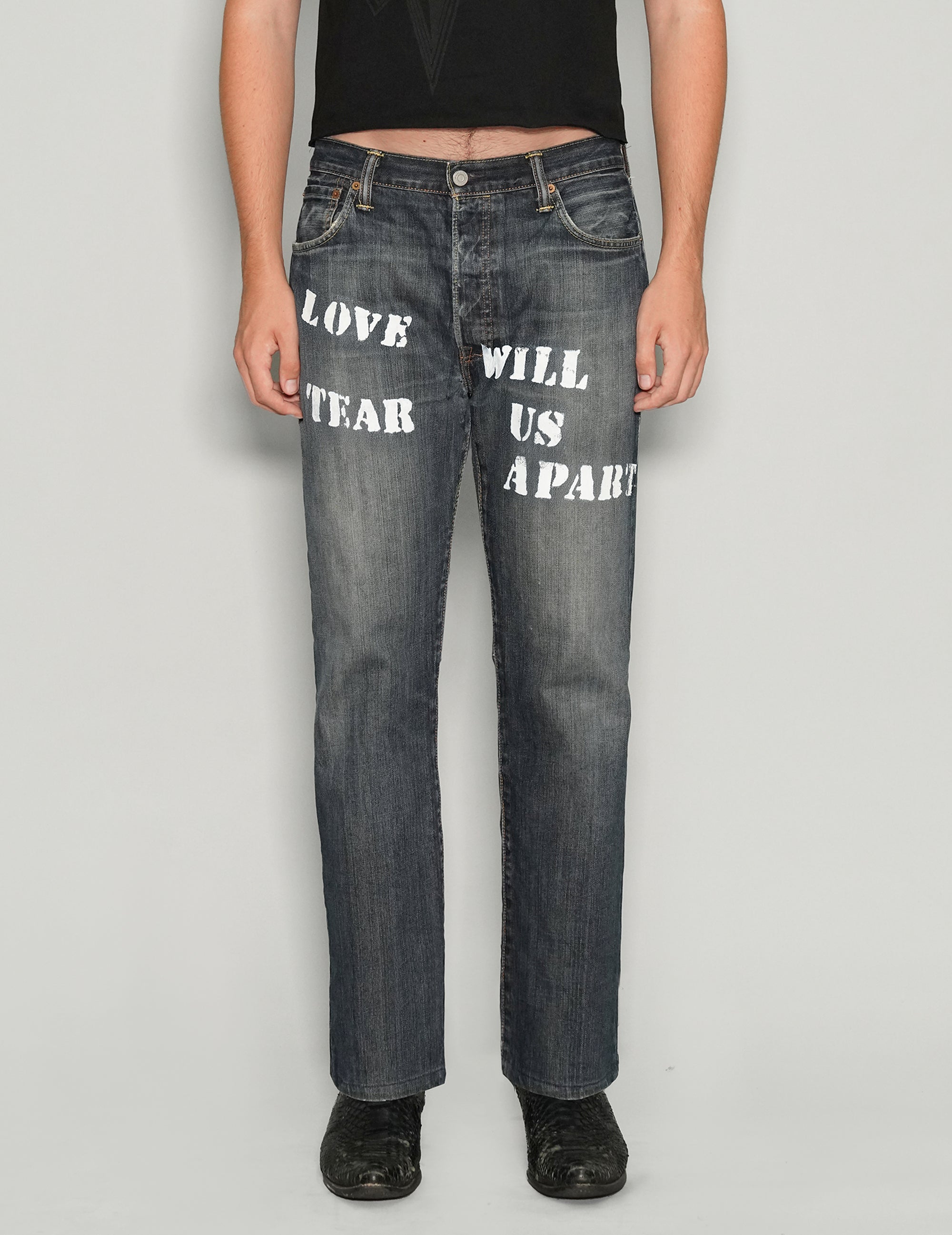 Men's Vintage Jeans with Graphic Print in Dark Blue | Stuart Trevor