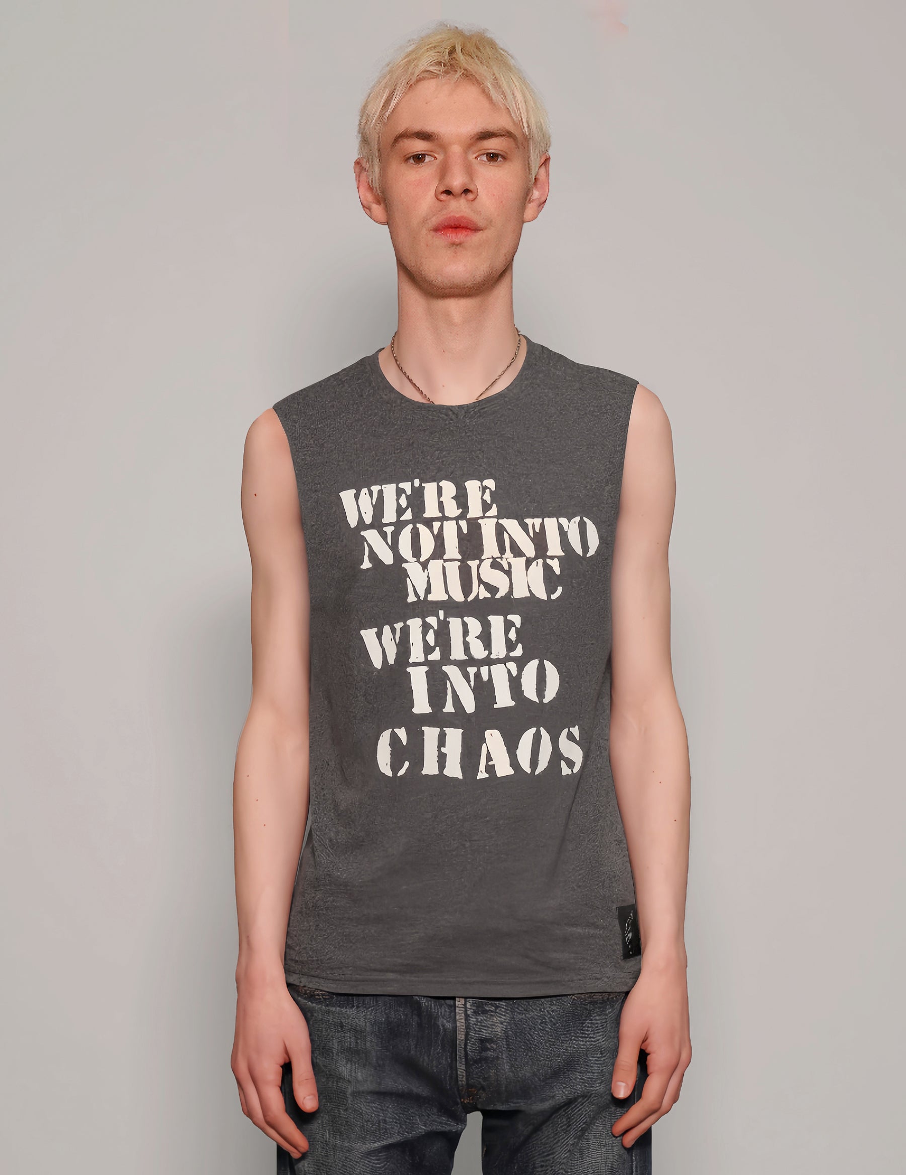 Men's Graphic T-Shirt Vest with Sex Pistols Print in Grey | Stuart Trevor