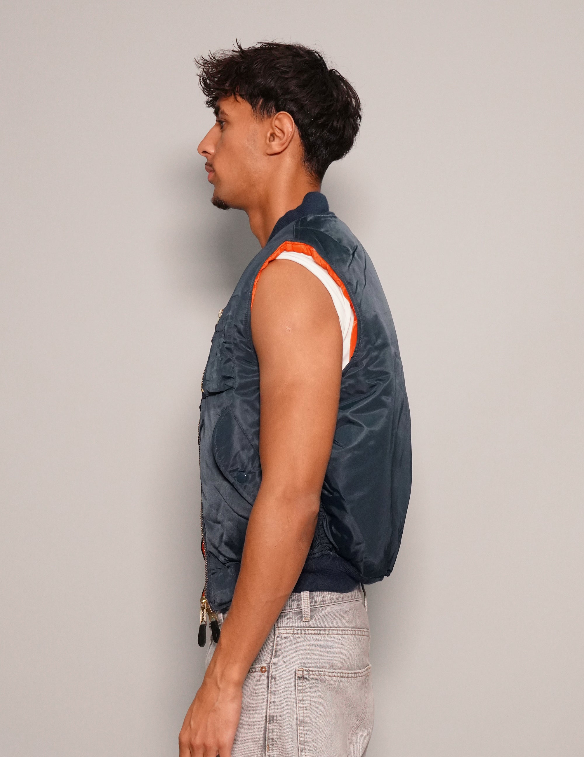 Men's Vintage Bomber Gilet Jacket in Navy Blue| Stuart Trevor