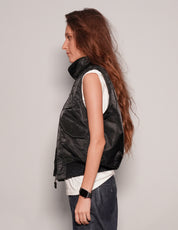 Women's Vintage Lightweight Bomber Gilet Jacket in Black | Stuart Trevor