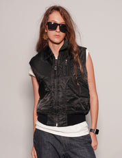 Women's Vintage Lightweight Bomber Gilet Jacket in Black | Stuart Trevor