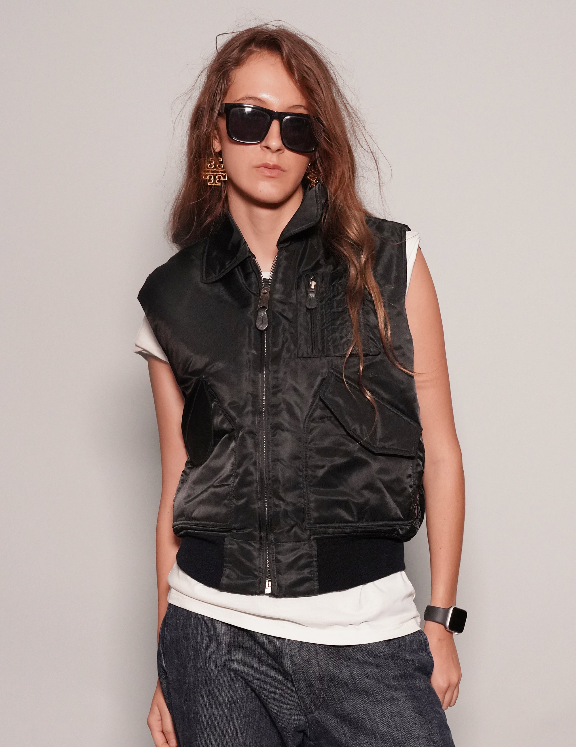 Women's Vintage Lightweight Bomber Gilet Jacket in Black | Stuart Trevor