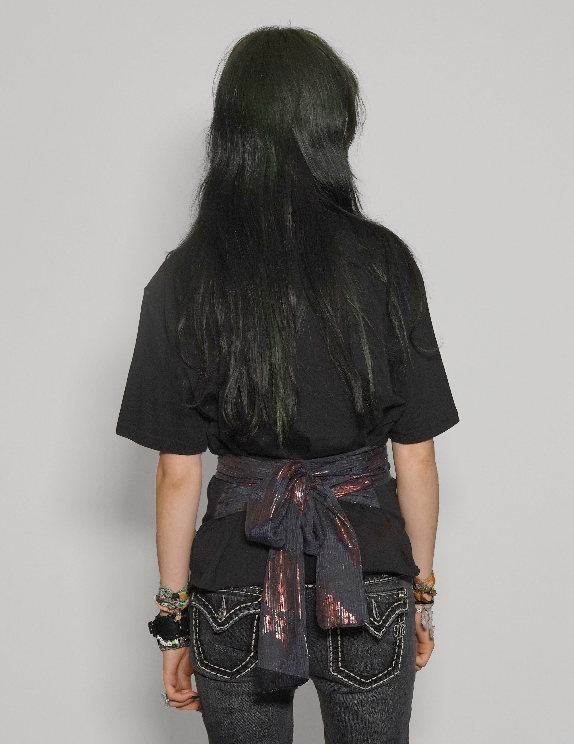 Women's Black T-Shirt with Blue & Gold Sequin Tie Waist | Stuart Trevor
