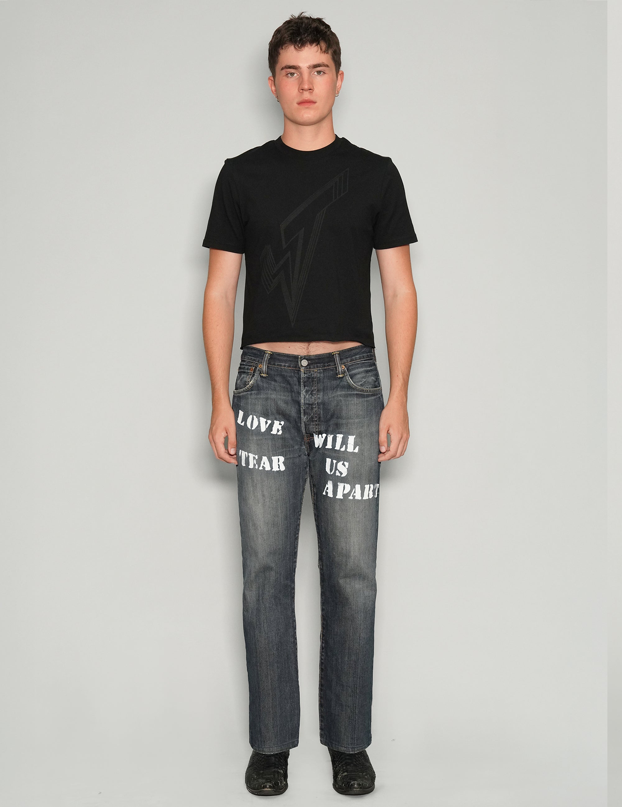 Men's Vintage Jeans with Graphic Print in Dark Blue | Stuart Trevor