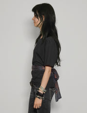 Women's Black T-Shirt with Blue & Gold Sequin Tie Waist | Stuart Trevor