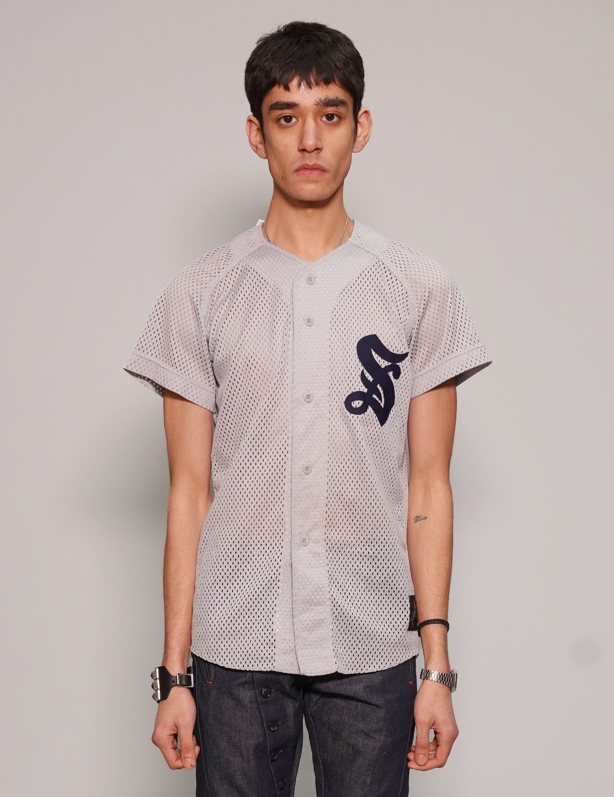 Men's Vintage Mesh Baseball Jersey in Light Grey | Stuart Trevor