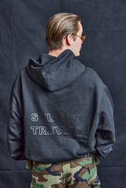 Women's Black Hoodie with Black Logo Print | Stuart Trevor