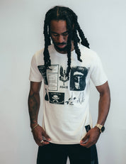 T-Shirt with Printed Patches in Ecru