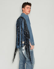 Men's Vintage Blue Denim Shirt with Black Sequin Tassels | Stuart Trevor