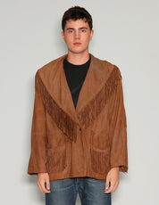 Men's Vintage Suede Fringe Jacket in Brown | Stuart Trevor