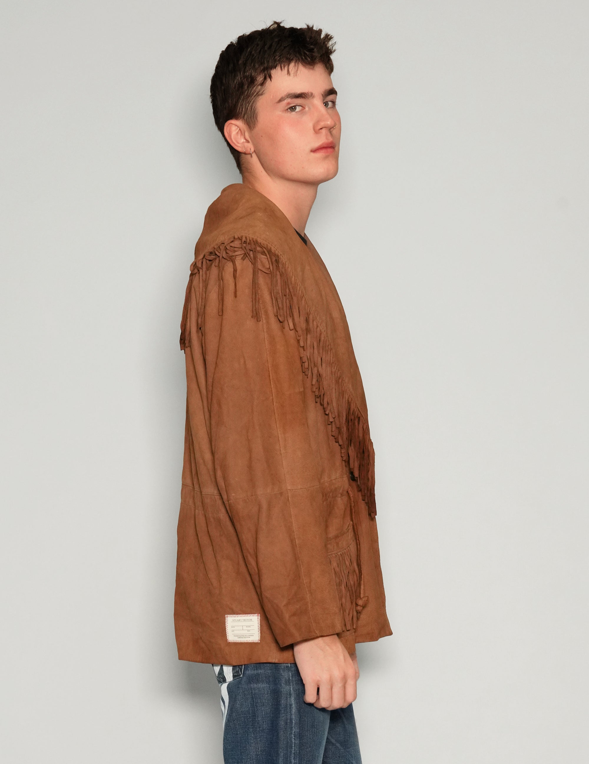 Men's Vintage Suede Fringe Jacket in Brown | Stuart Trevor