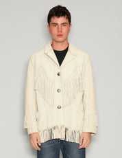 Men's Vintage Suede Fringe Jacket in Cream | Stuart Trevor