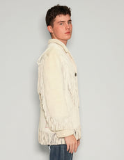 Men's Vintage Suede Fringe Jacket in Cream | Stuart Trevor