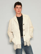 Men's Vintage Suede Fringe Jacket in Cream | Stuart Trevor