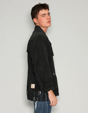 Men's Vintage Suede Fringe Cowboy Jacket in Black | Stuart Trevor