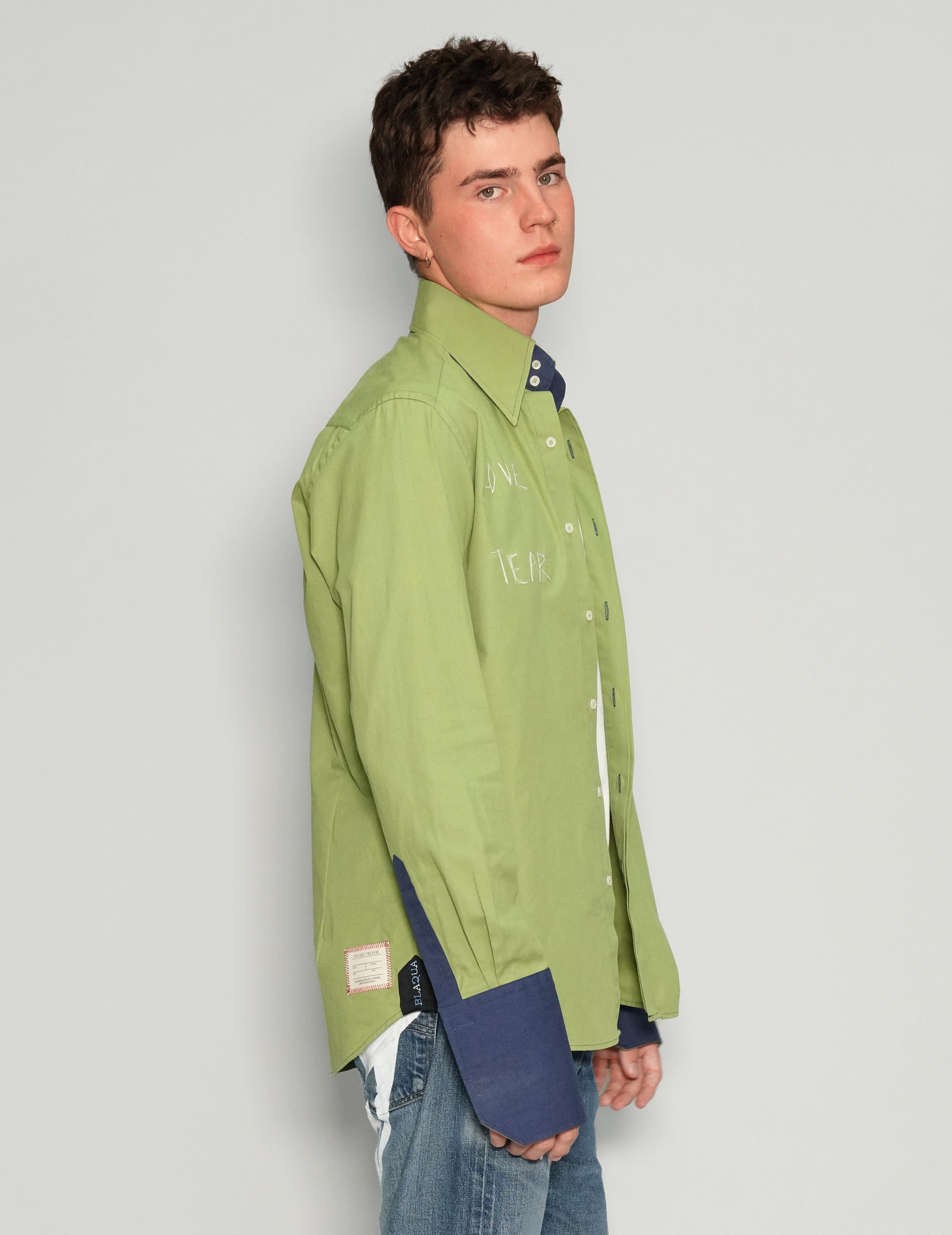 Men's Vintage Embroidered Shirt in Green | Stuart Trevor