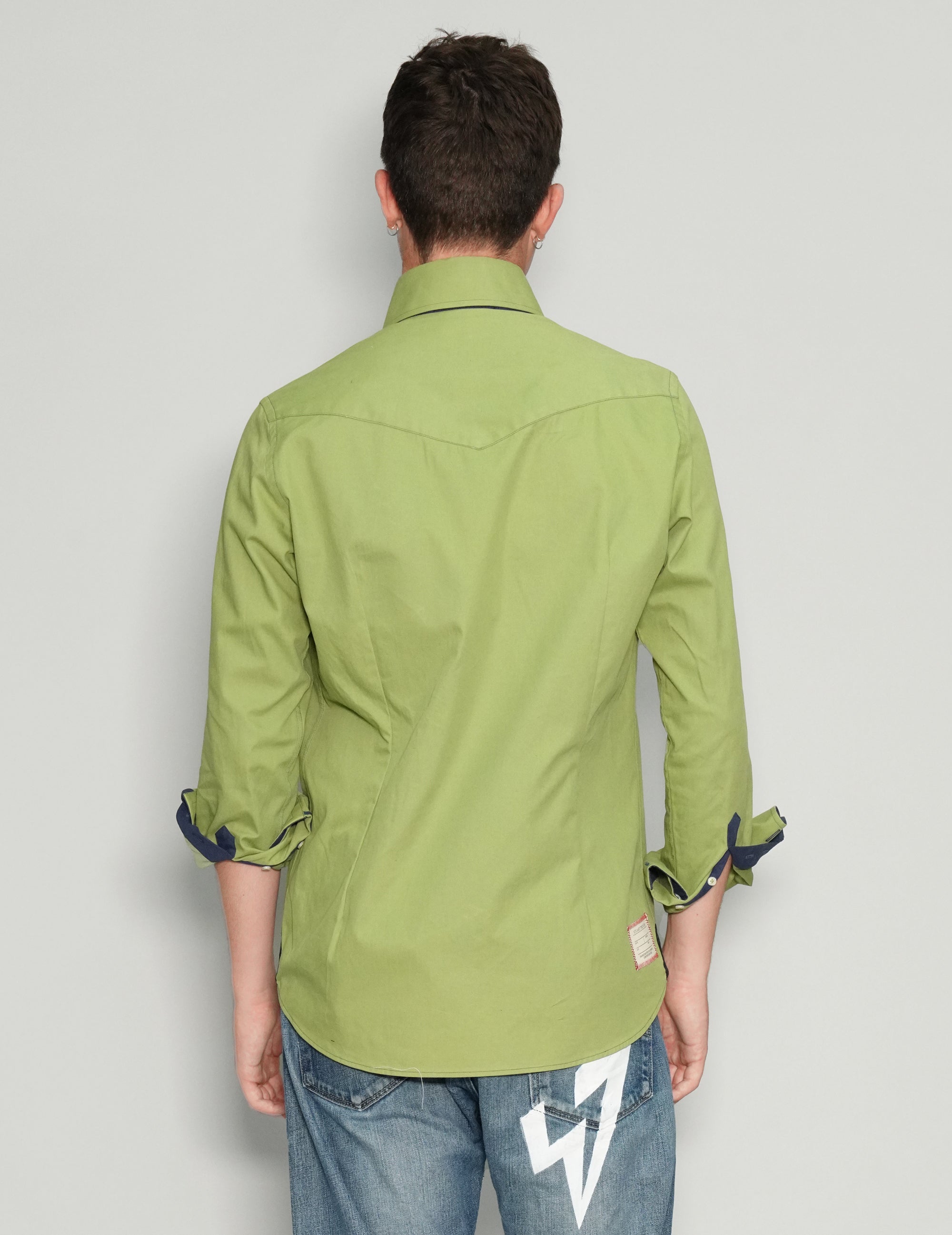 Men's Vintage Embroidered Shirt in Green | Stuart Trevor
