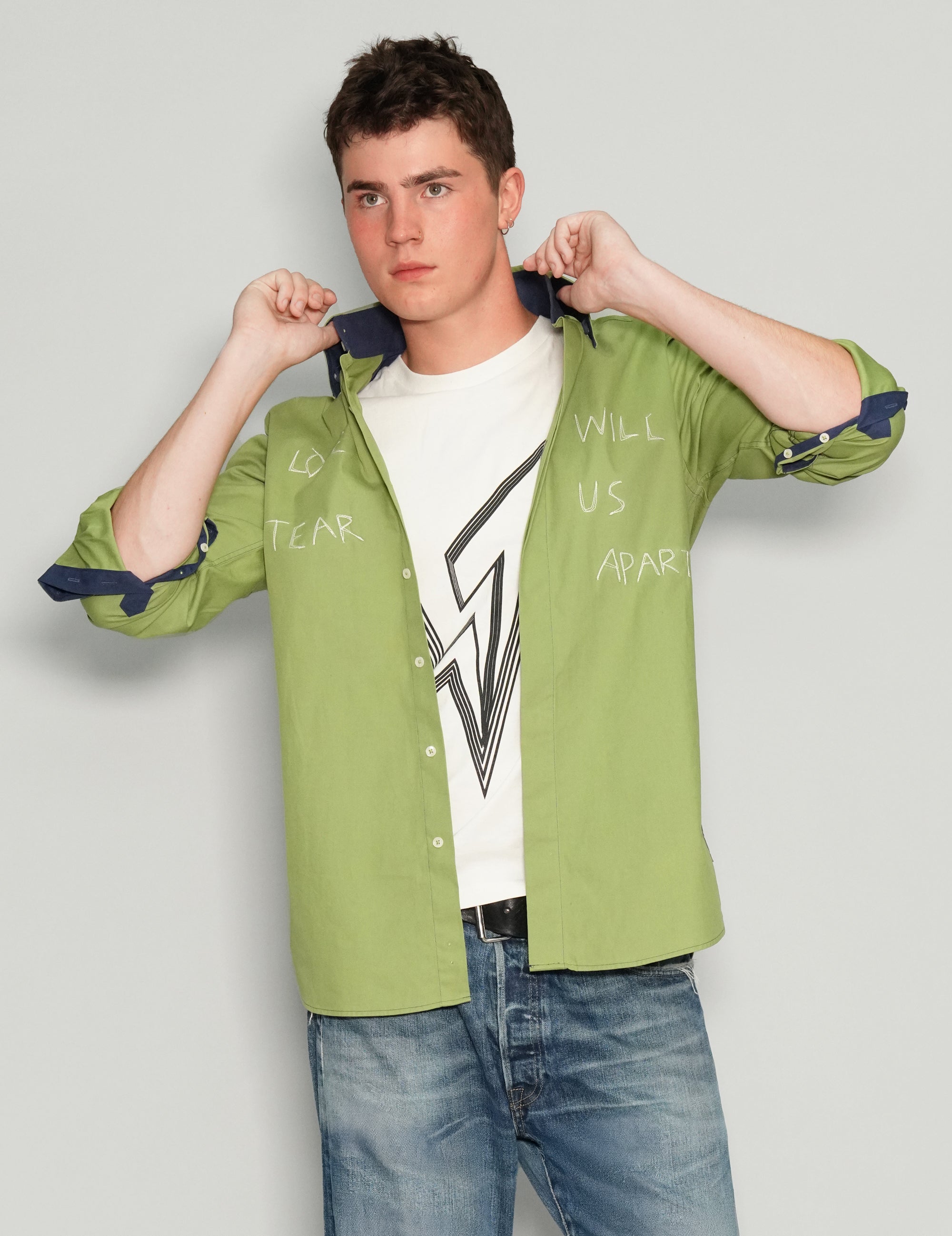 Men's Vintage Embroidered Shirt in Green | Stuart Trevor