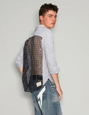 Men's Striped Linen Shirt with Black Sequin Sheer Back | Stuart Trevor