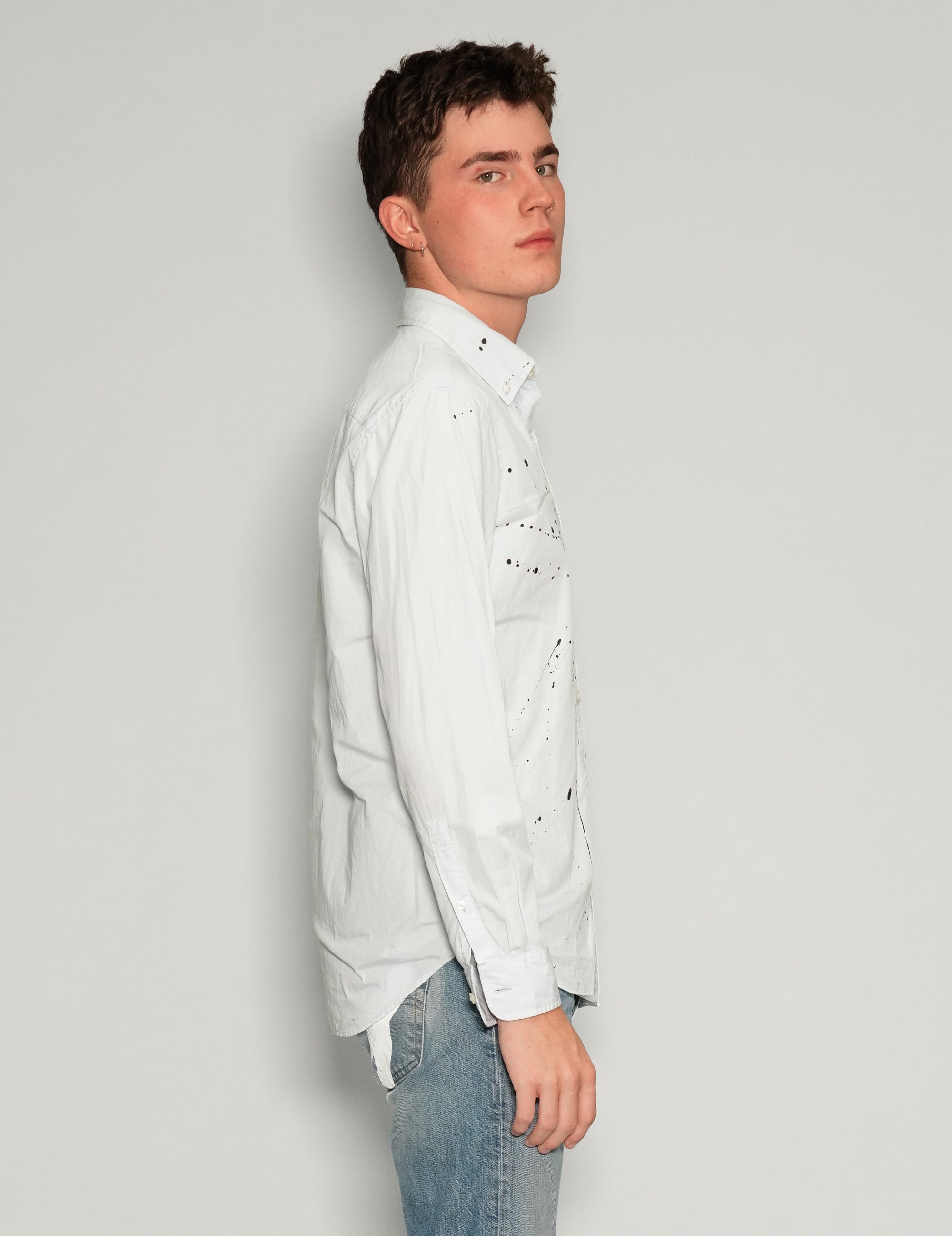 Men's White Shirt with Paint Splatter | Stuart Trevor